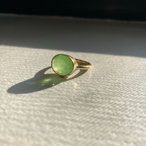 Green gemstone 925 silver gold plated stacking ring - Picture 2 of 4